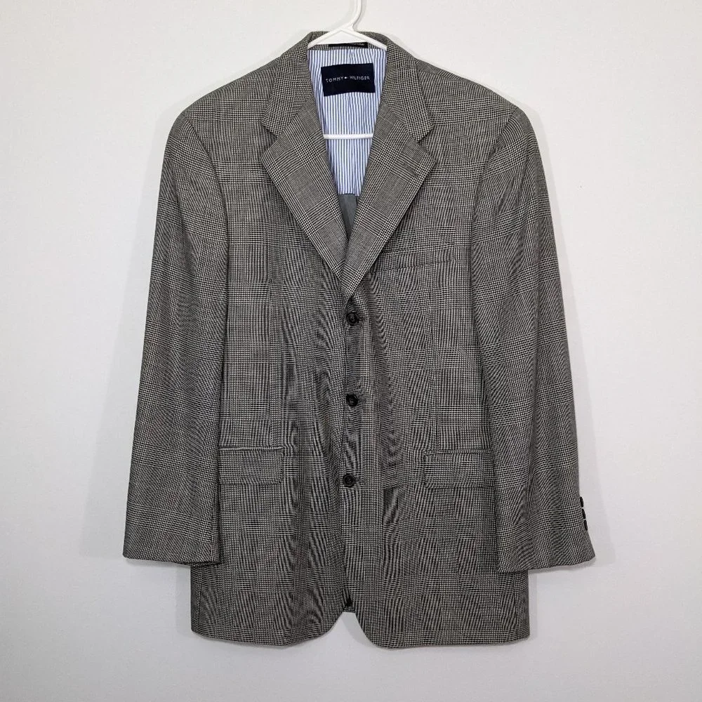 Tommy Hilfiger Mens 40R Wool Blazer Houndstooth Plaid Jacket